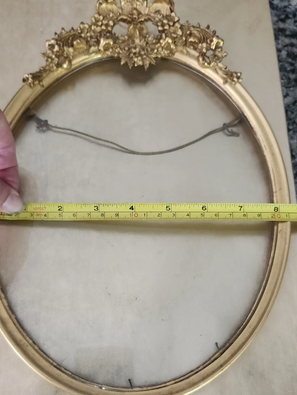 Antique Louis XVI Style Gilded Ornate Gold Oval Picture Frame with Floral Crest